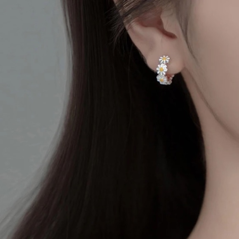 New Sterling Silver 925 Daisy Chain Hoops earring set